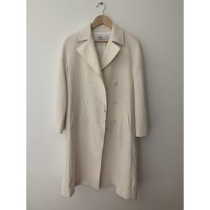 NWT Zara Lightweight Double Breasted Cream Coat Slouchy M-L Spring Cotton Blend
